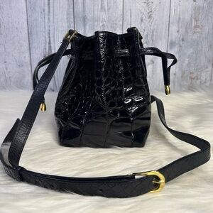 SCILPRA milano croc leather mini bucket bag in black
